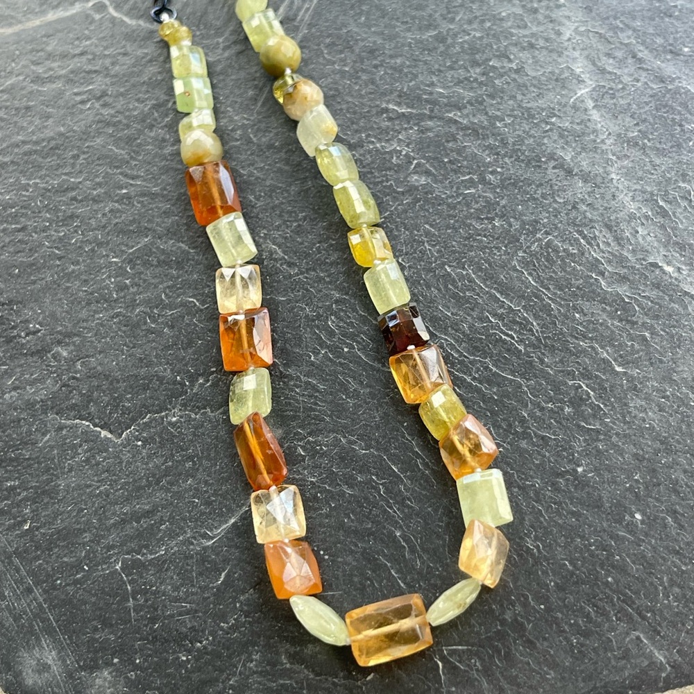 Elegant faceted Hessonite Garnet Multicolor Beaded Necklace 21” long